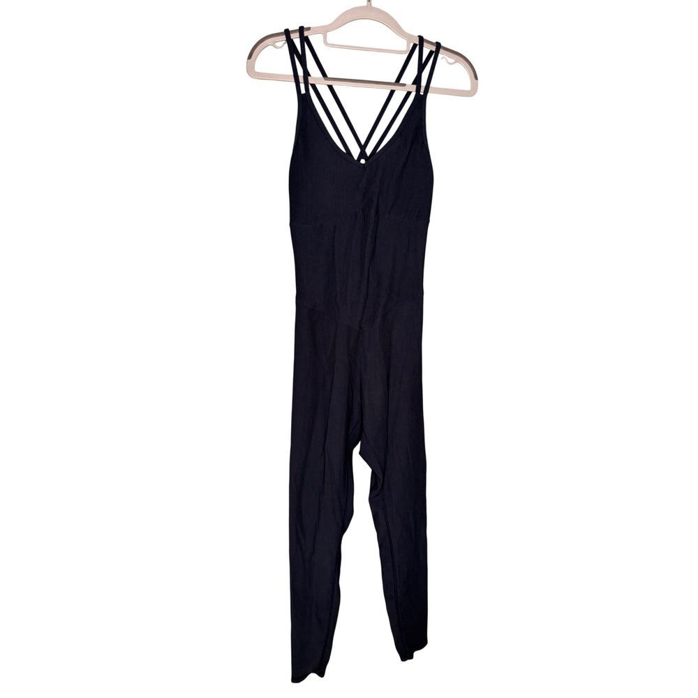 Zyia Active blue ribbed jumpsuit athletic comfort one piece yoga gym workout